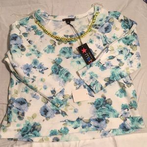 White shirt with blue floral print NWT
